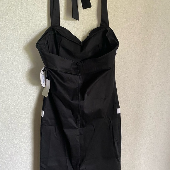 Collectif Retro Sailor Halter Rockabilly Straight Pencil Pin Up Black Dress 10 - Picture 14 of 16